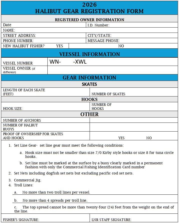 Halibut Gear Registration Form Image