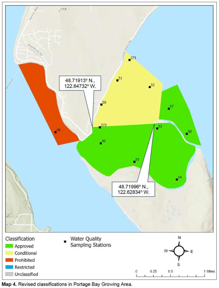 Portage Bay seasonal closure area updated - August 2024<br><br>CLOSED AREAS in RED & YELLOW